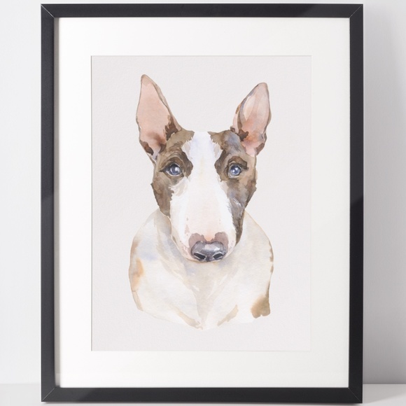 Other - Watercolor Bull Terrier Dog Wall Art Illustration Print Poster Card Unframed